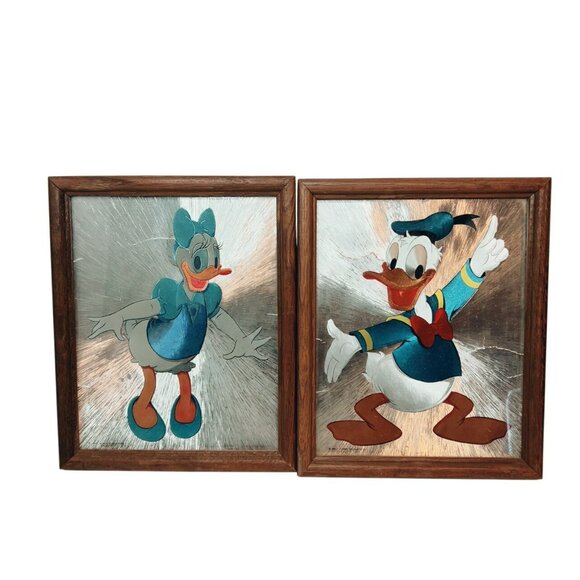 Walt Disney Productions Donald Duck & Daisy Dufex Foil Framed Print Set 1984 Vtg - Picture 1 of 4